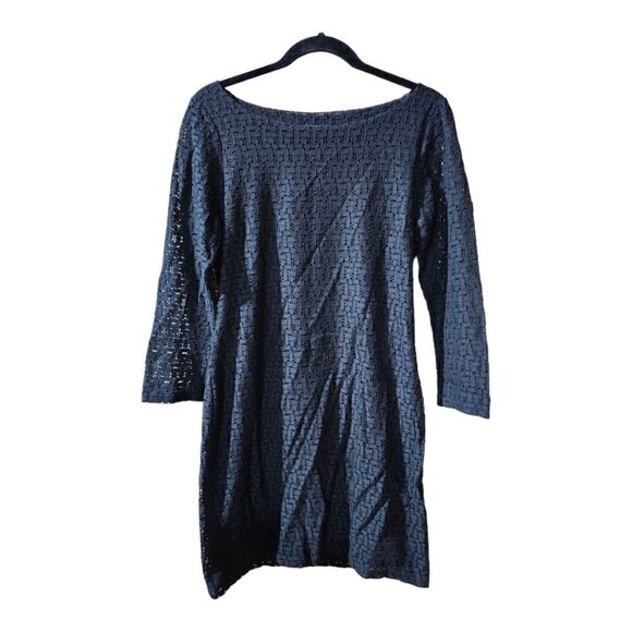 BANANA REPUBLIC Black Lace Eyelet Sheath Dress - Size 8 - Picture 1 of 7